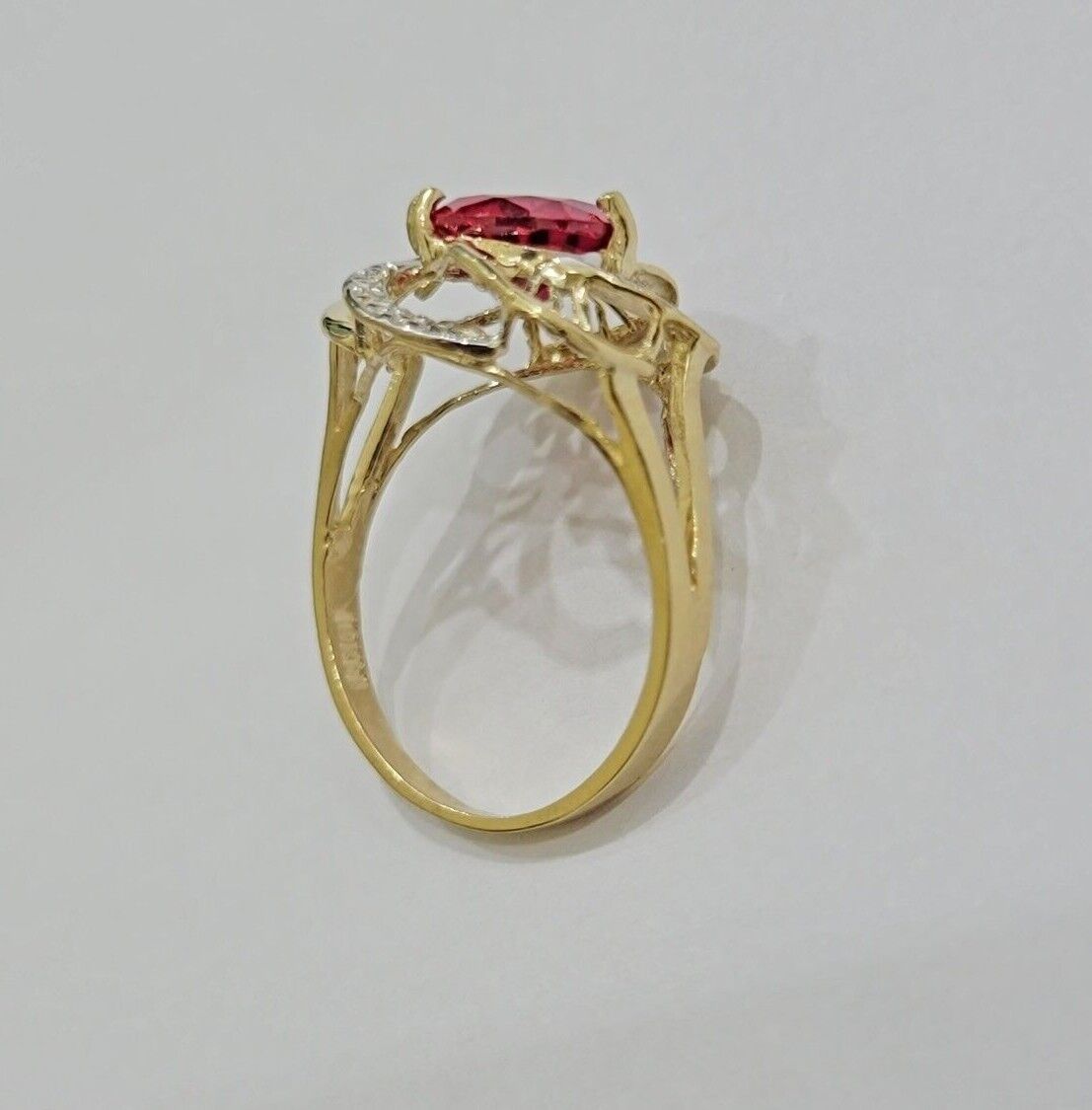 10k Yellow Gold Ladies Ruby Red Ring Womens Casual Band SALE Real 10kt Brand New - Reva Jeweler