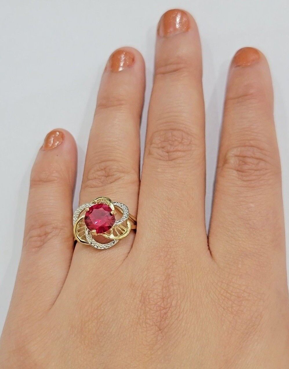 10k Yellow Gold Ladies Ruby Red Ring Womens Casual Band SALE Real 10kt Brand New - Reva Jeweler