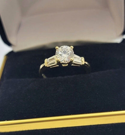 10k Yellow Gold Ladies Solitaire Ring For Womens Casual Band SALE Real Brand New - Reva Jeweler