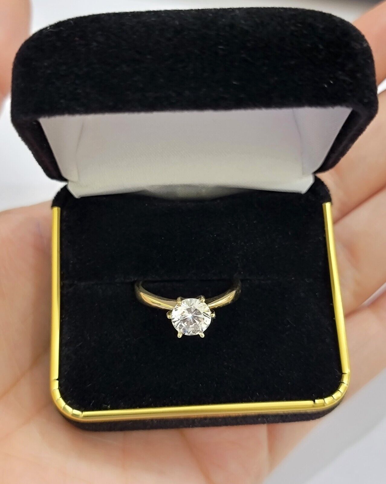 10k Yellow Gold Ladies Solitaire Ring For Womens Casual Band SALE Real Brand New - Reva Jeweler