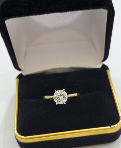 10k Yellow Gold Ladies Solitaire Ring For Womens Casual Band SALE Real Brand New - Reva Jeweler