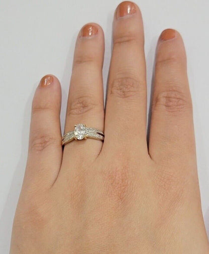 10k Yellow Gold Ladies Solitaire Ring For Womens Casual Band SALE Real Brand New - Reva Jeweler