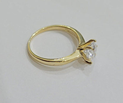 10k Yellow Gold Ladies Solitaire Ring For Womens Casual Band SALE Real Brand New - Reva Jeweler