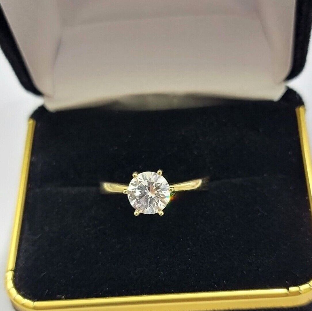 10k Yellow Gold Ladies Solitaire Ring For Womens Casual Band SALE Real Brand New - Reva Jeweler