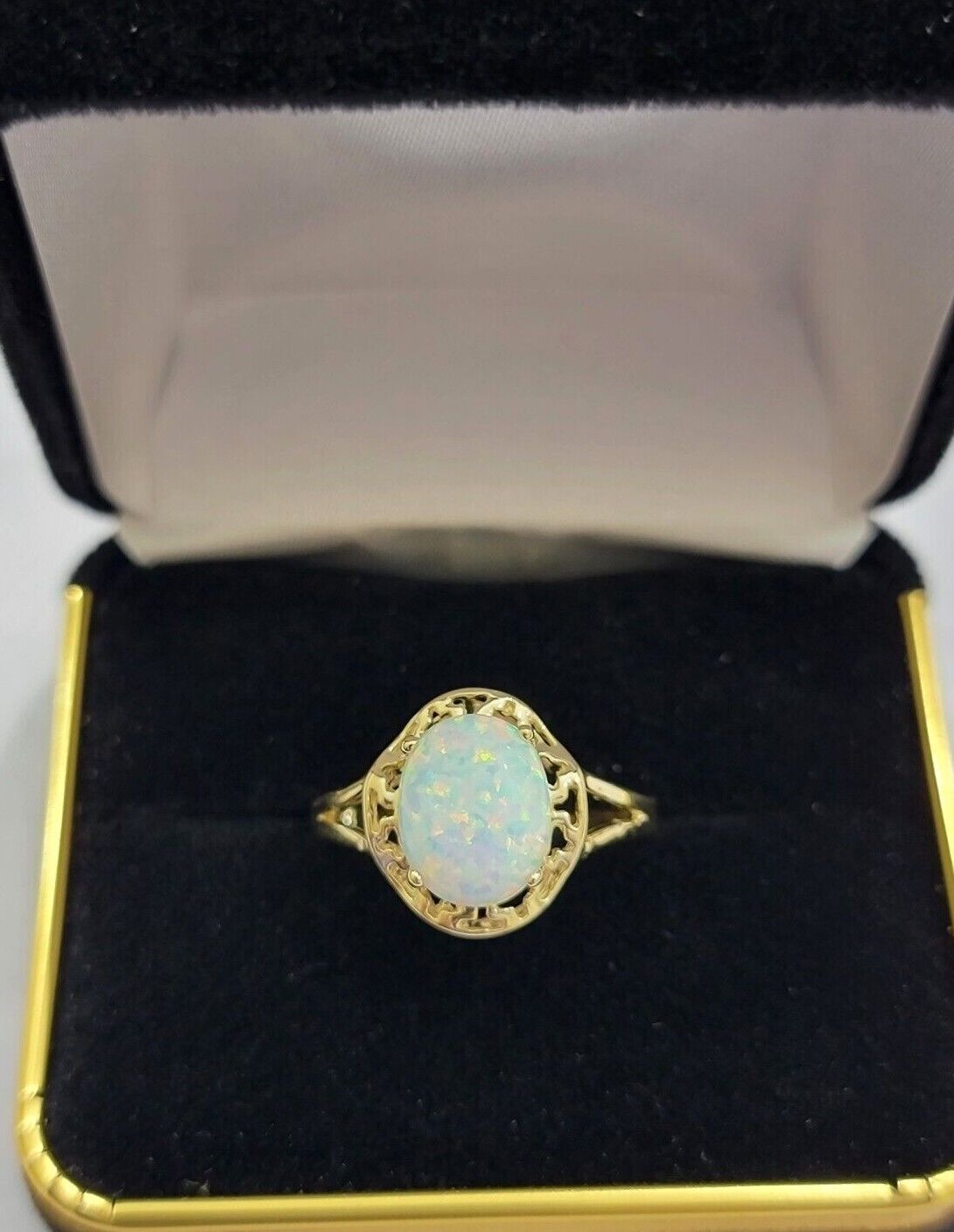 10k Yellow Gold Ladies White Opal Ring For Women Casual Band SALE Real Brand New - Reva Jeweler