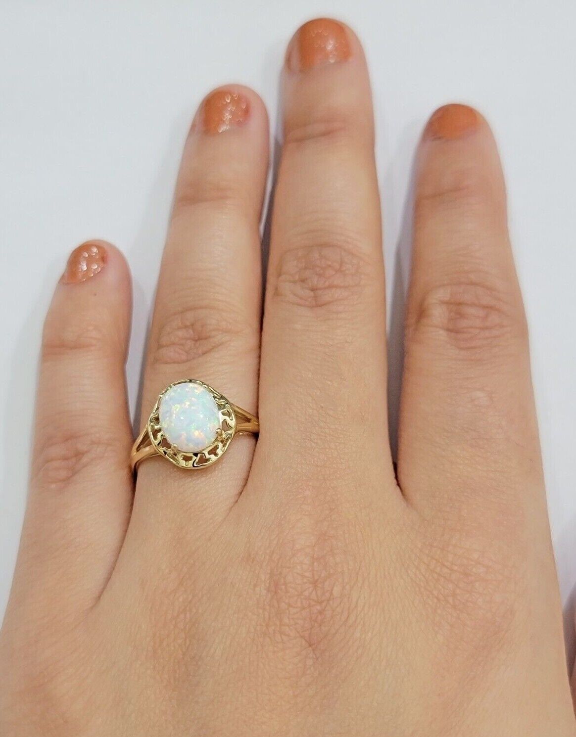 10k Yellow Gold Ladies White Opal Ring For Women Casual Band SALE Real Brand New - Reva Jeweler