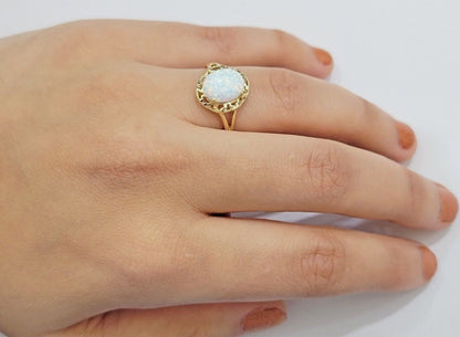 10k Yellow Gold Ladies White Opal Ring For Women Casual Band SALE Real Brand New - Reva Jeweler