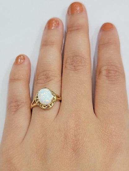 10k Yellow Gold Ladies White Opal Ring For Women Casual Band SALE Real Brand New - Reva Jeweler