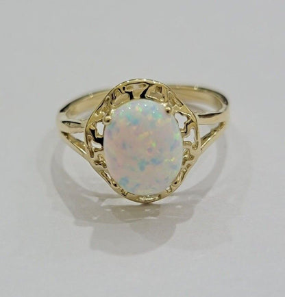 10k Yellow Gold Ladies White Opal Ring For Women Casual Band SALE Real Brand New - Reva Jeweler