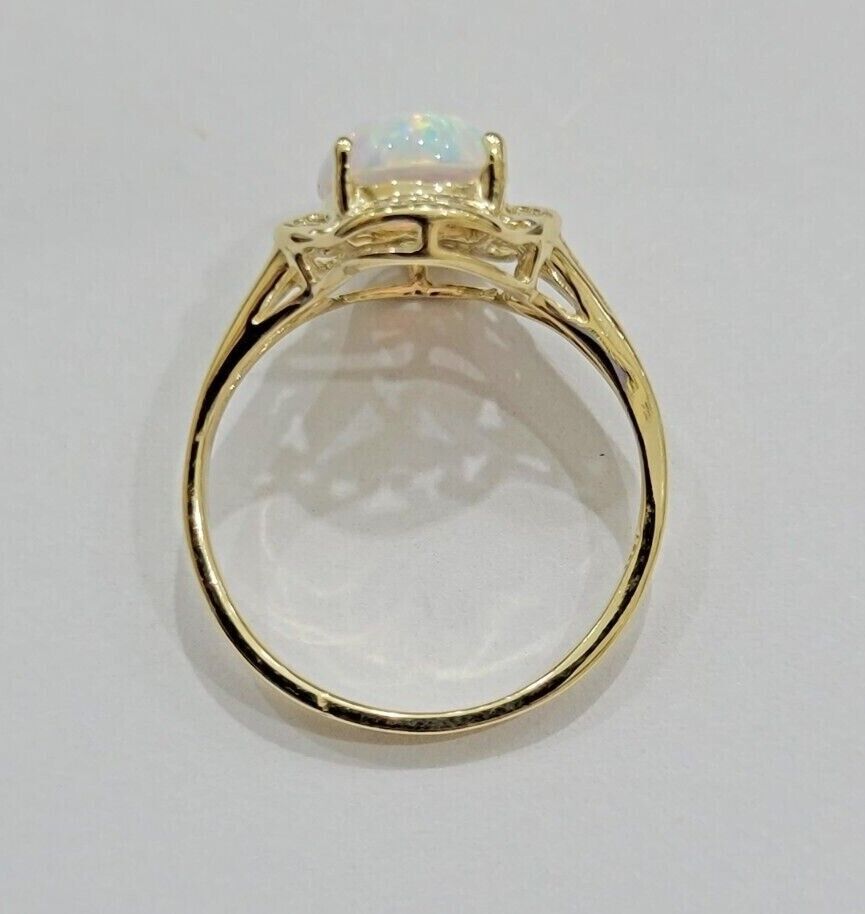 10k Yellow Gold Ladies White Opal Ring For Women Casual Band SALE Real Brand New - Reva Jeweler