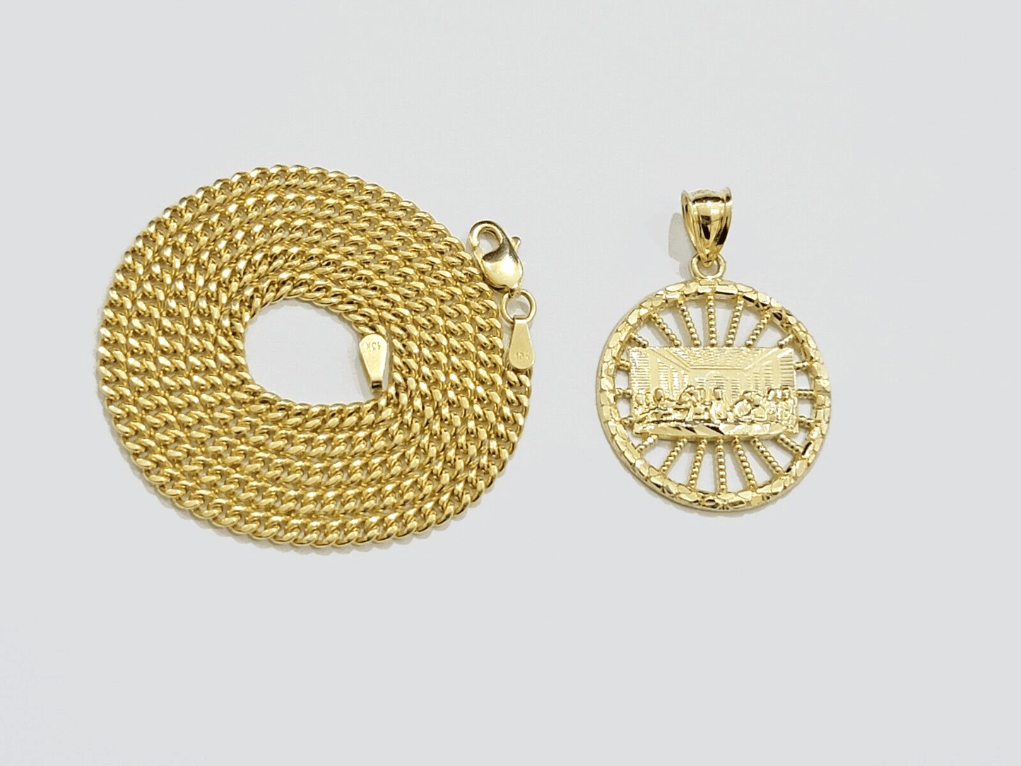 10k Yellow Gold Last Supper Charm Miami Cuban Chain 18'' 10kt Pendant Necklace - Reva Jeweler