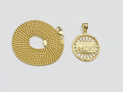 10k Yellow Gold Last Supper Charm Miami Cuban Chain 18'' 10kt Pendant Necklace - Reva Jeweler
