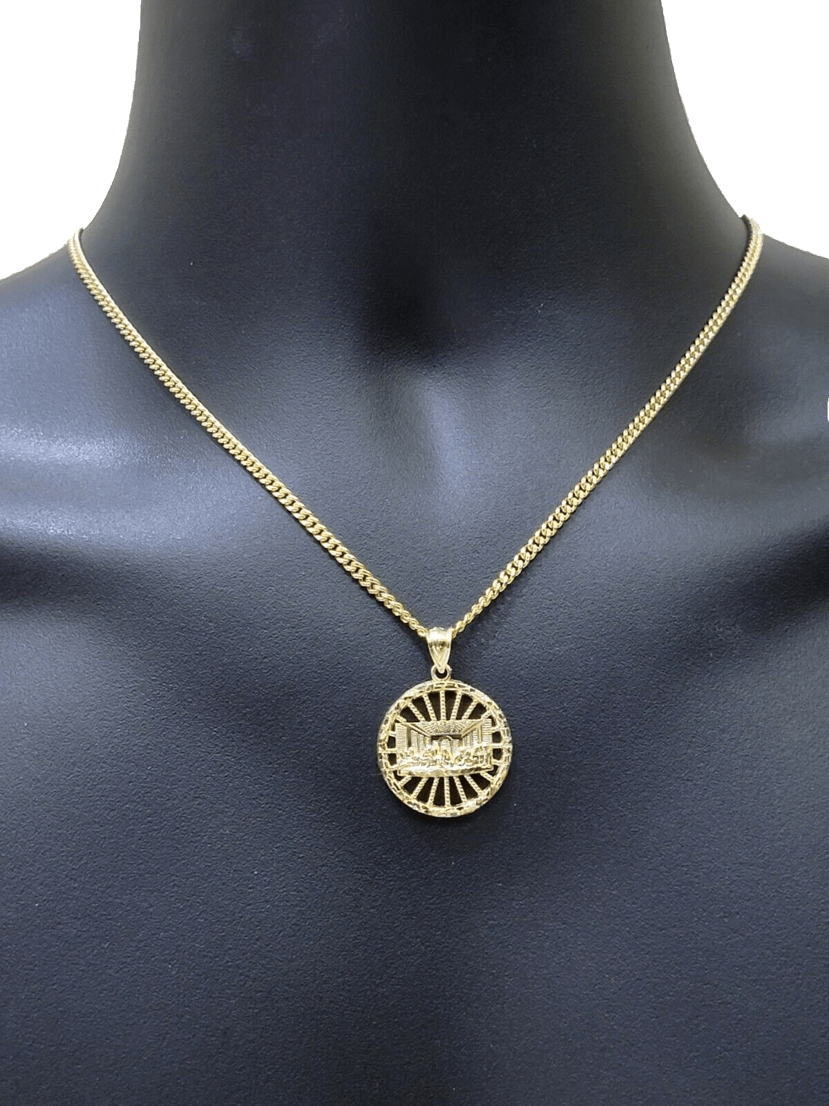 10k Yellow Gold Last Supper Charm Miami Cuban Chain 18'' 10kt Pendant Necklace - Reva Jeweler