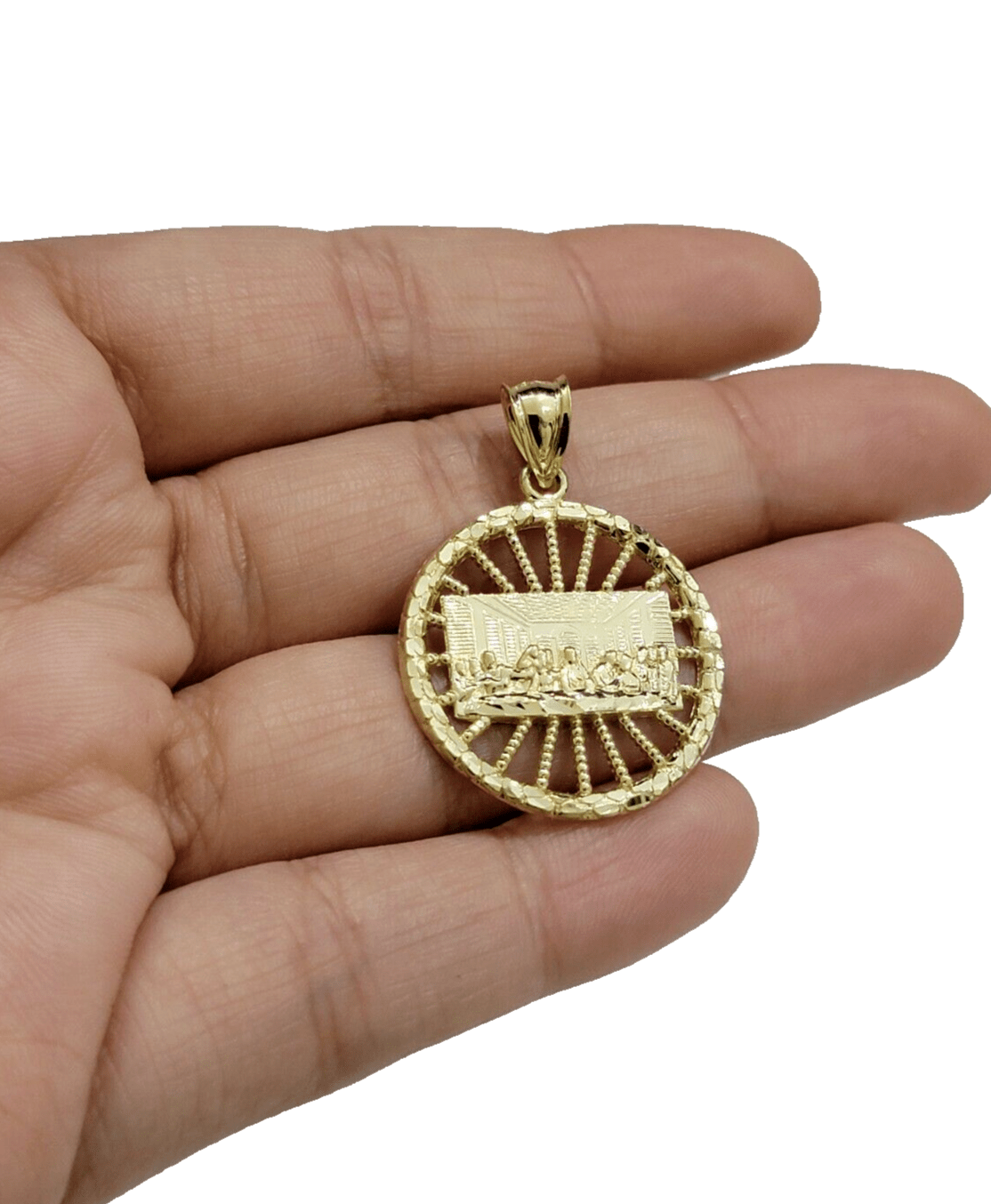 10k Yellow Gold Last Supper Charm Miami Cuban Chain 18'' 10kt Pendant Necklace - Reva Jeweler