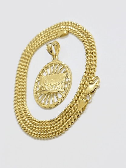 10k Yellow Gold Last Supper Charm Miami Cuban Chain 18'' 10kt Pendant Necklace - Reva Jeweler