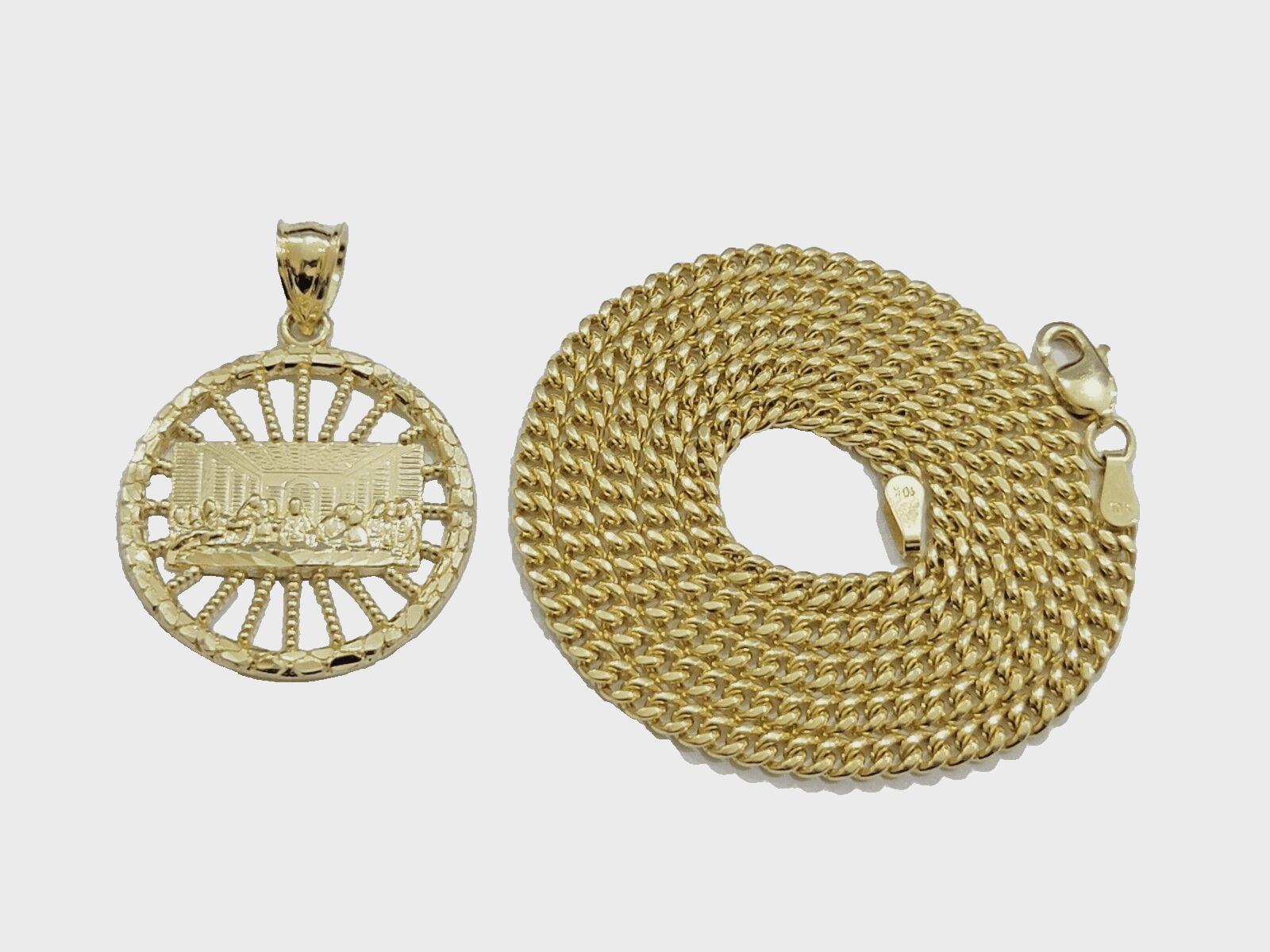10k Yellow Gold Last Supper Charm Miami Cuban Chain 18'' 10kt Pendant Necklace - Reva Jeweler