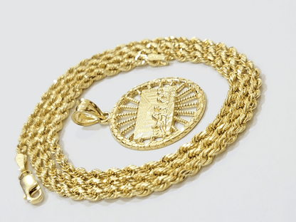 10k Yellow Gold Last Supper Charm Rope Chain 22'' 10kt Circle Pendant Necklace - Reva Jeweler