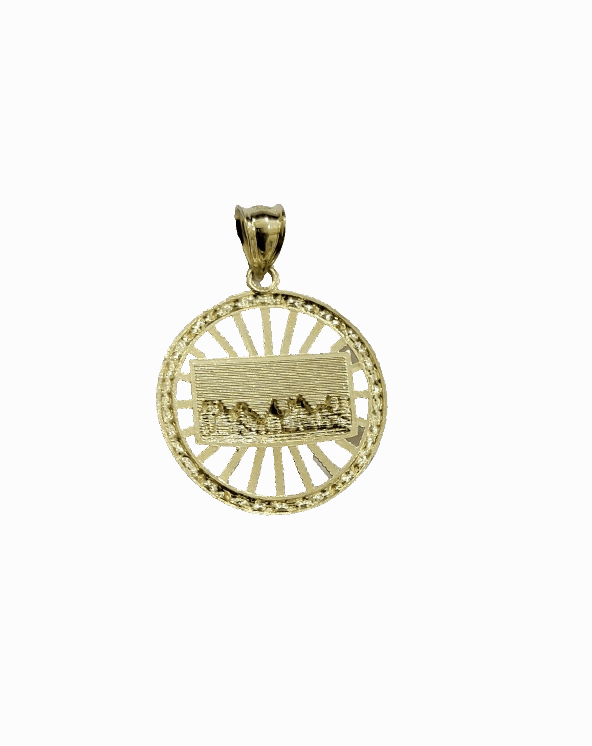 10k Yellow Gold Last Supper Charm Rope Chain 22'' 10kt Circle Pendant Necklace - Reva Jeweler