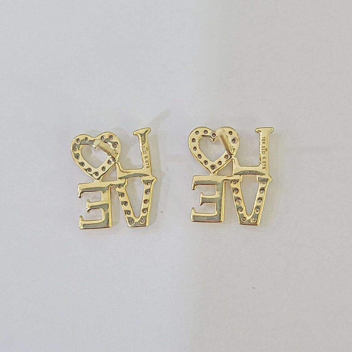 10k Yellow gold LOVE Heart Earrings Real Diamond screw - back Women Men studs - Reva Jeweler