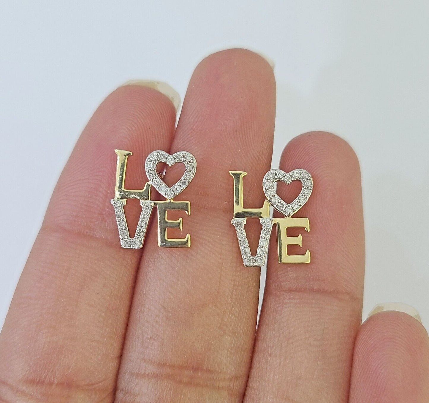 10k Yellow gold LOVE Heart Earrings Real Diamond screw - back Women Men studs - Reva Jeweler