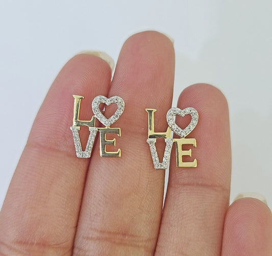 10k Yellow gold LOVE Heart Earrings Real Diamond screw - back Women Men studs - Reva Jeweler