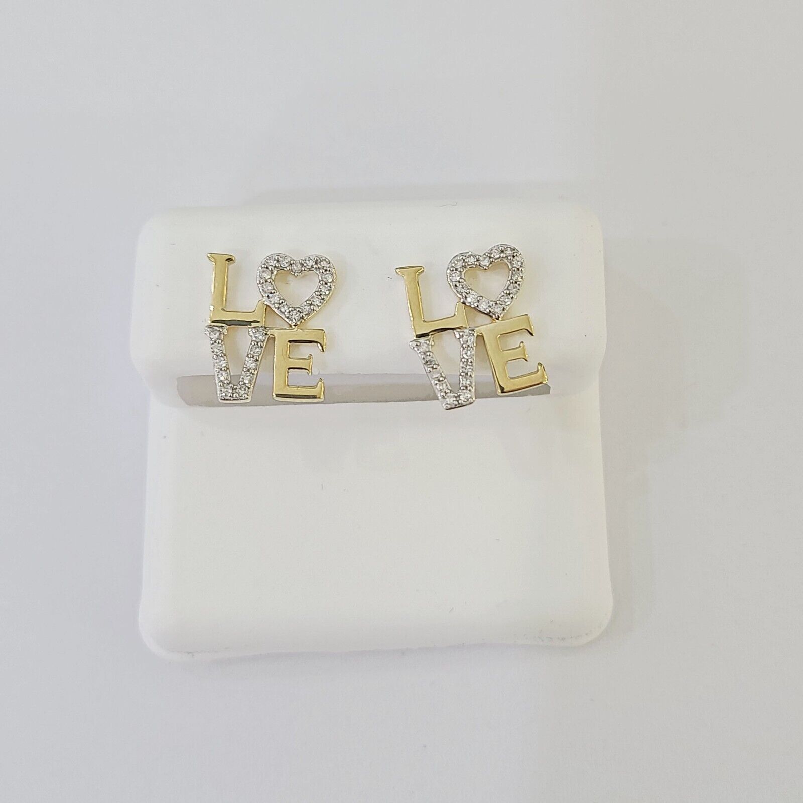 10k Yellow gold LOVE Heart Earrings Real Diamond screw - back Women Men studs - Reva Jeweler