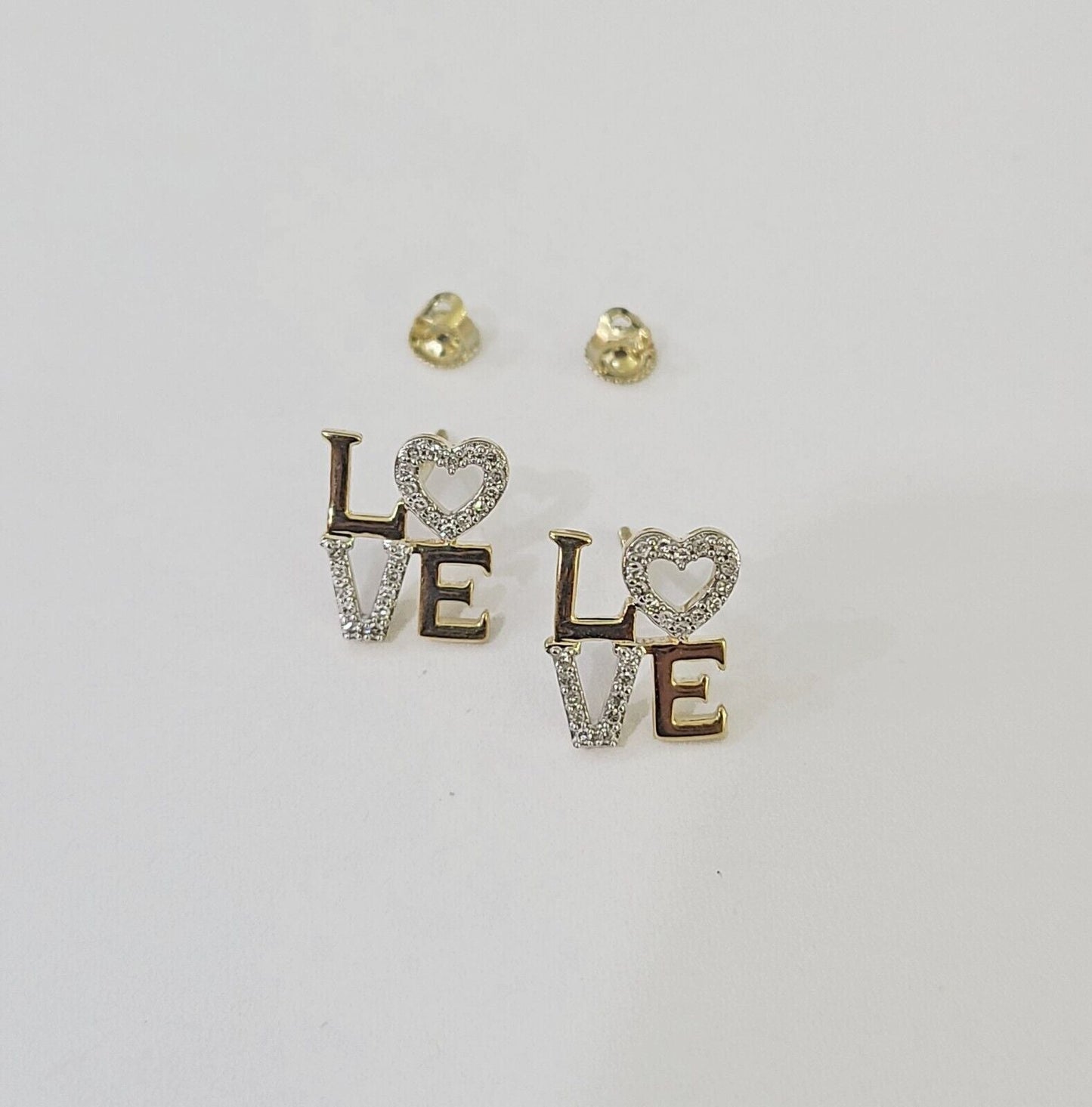 10k Yellow gold LOVE Heart Earrings Real Diamond screw - back Women Men studs - Reva Jeweler