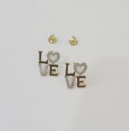 10k Yellow gold LOVE Heart Earrings Real Diamond screw - back Women Men studs - Reva Jeweler