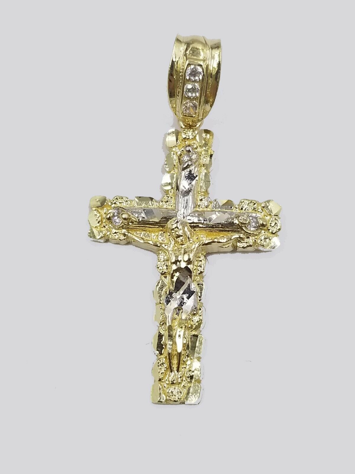 10k Yellow Gold Men Crucifix Cross Charm Pendant Diamond Cut Jesus REAL - Reva Jeweler