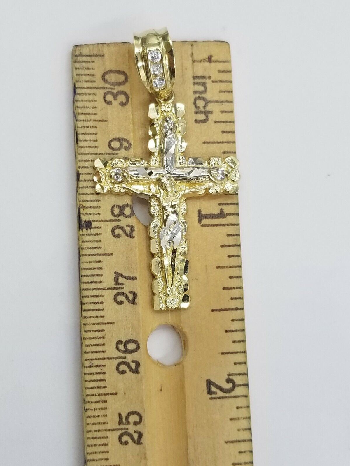 10k Yellow Gold Men Crucifix Cross Charm Pendant Diamond Cut Jesus REAL - Reva Jeweler