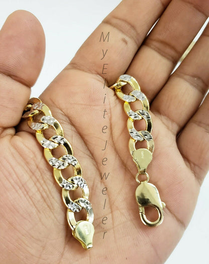 10k Yellow Gold Men's Diamond Cuts Cuban Link Bracelet 8.5 Inch 9mm Lobster Lock - Reva Jeweler
