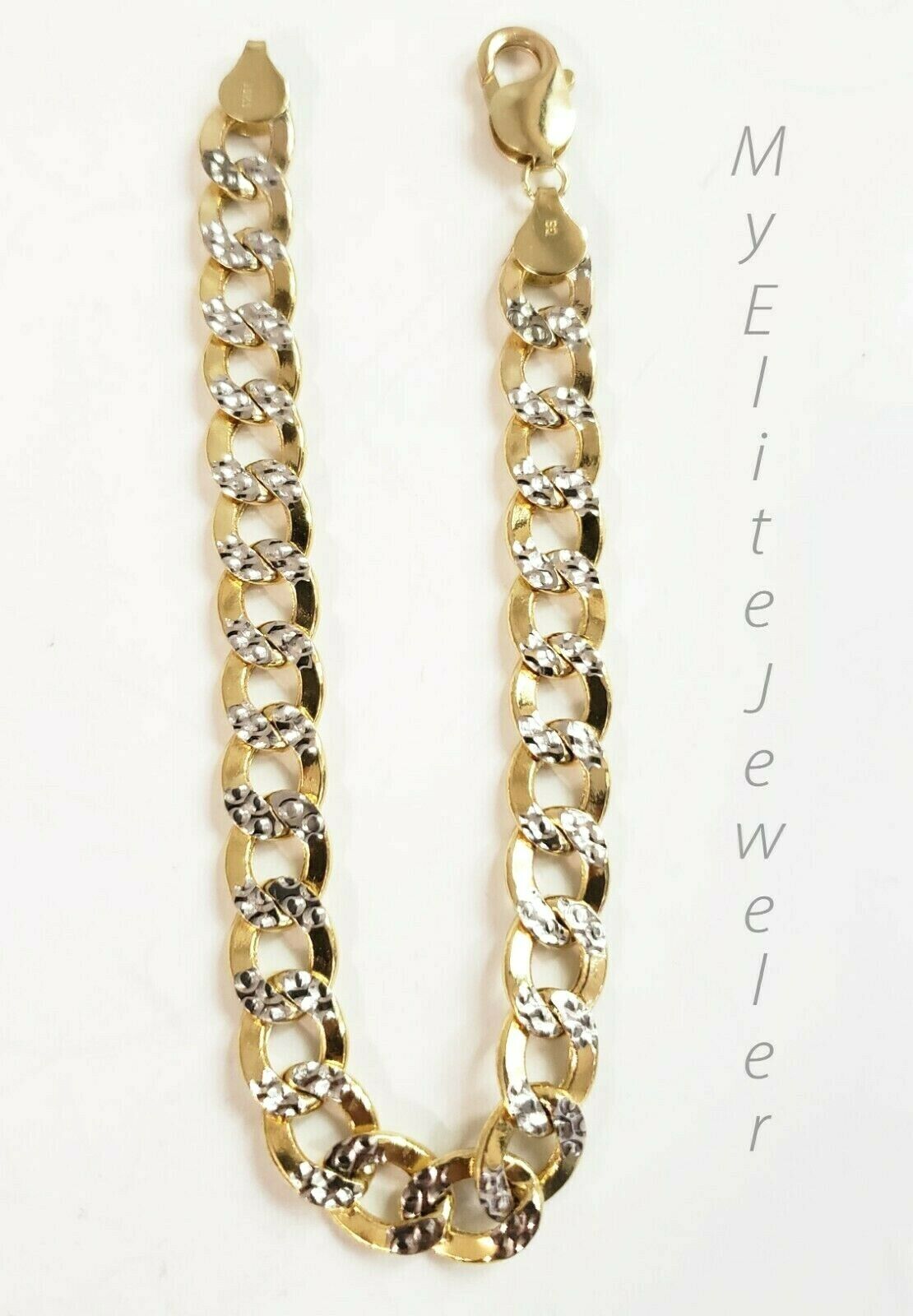 10k Yellow Gold Men's Diamond Cuts Cuban Link Bracelet 8.5 Inch 9mm Lobster Lock - Reva Jeweler