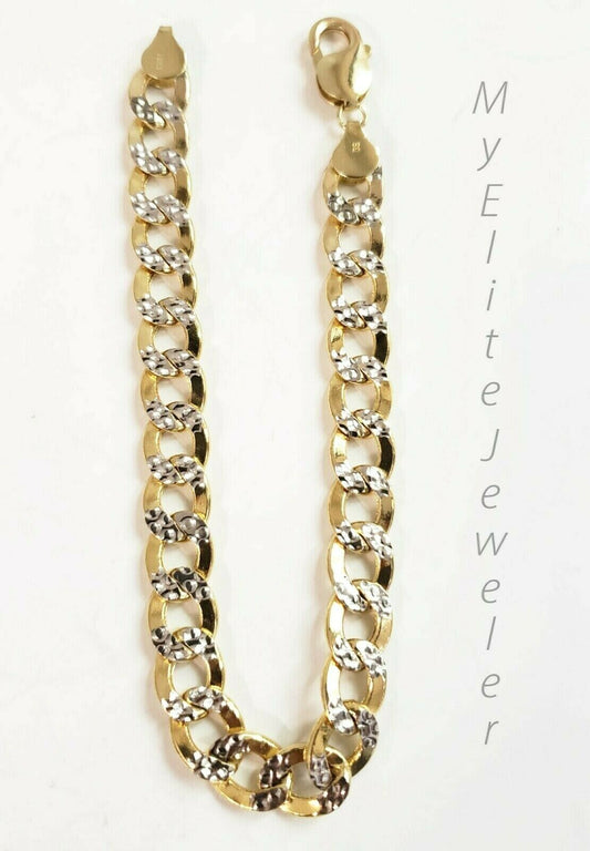 10k Yellow Gold Men's Diamond Cuts Cuban Link Bracelet 8.5 Inch 9mm Lobster Lock - Reva Jeweler