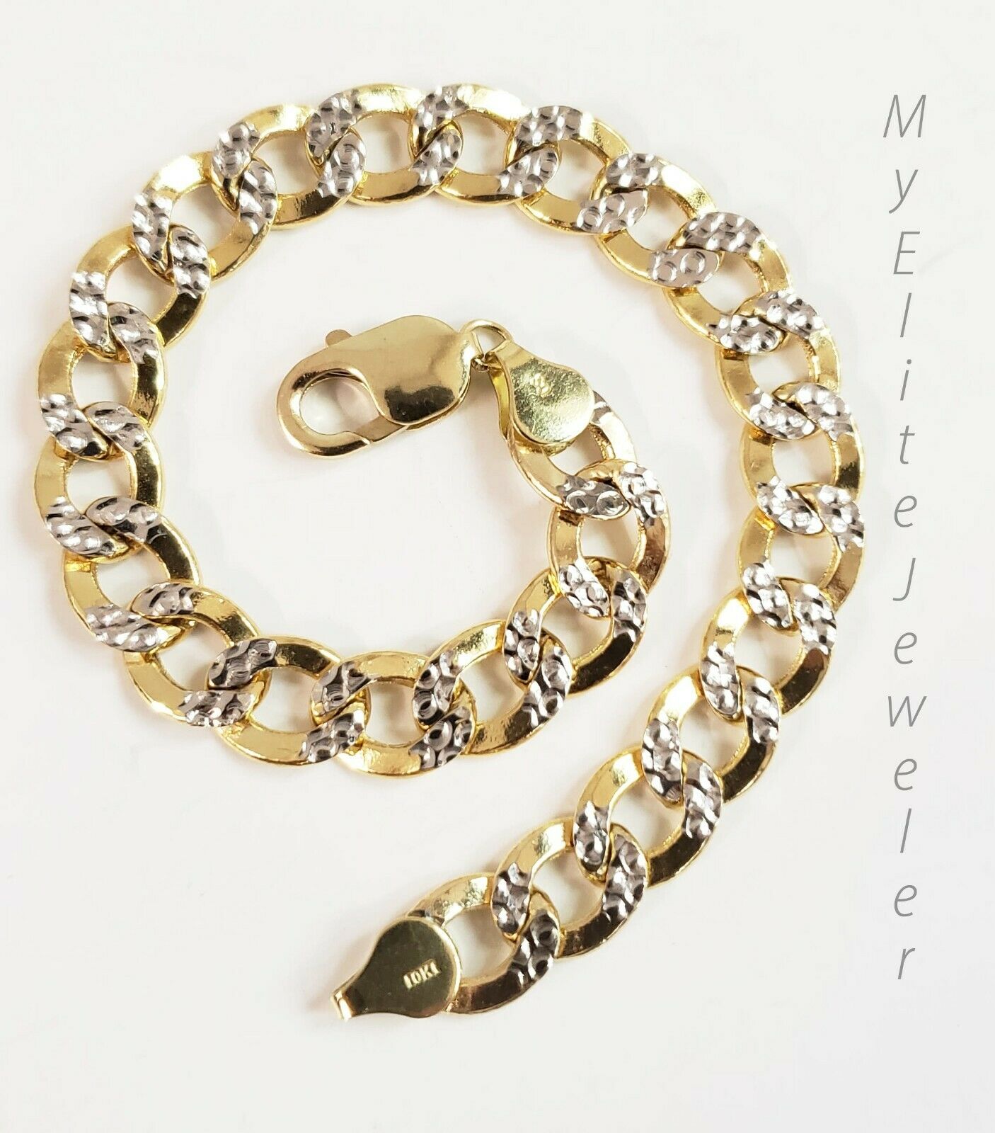 10k Yellow Gold Men's Diamond Cuts Cuban Link Bracelet 8.5 Inch 9mm Lobster Lock - Reva Jeweler