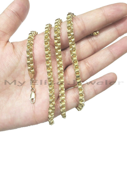 10k Yellow Gold Mens Necklace Byzantine Chain 5mm 18 Inch Choker Male REAL 10KT - Reva Jeweler