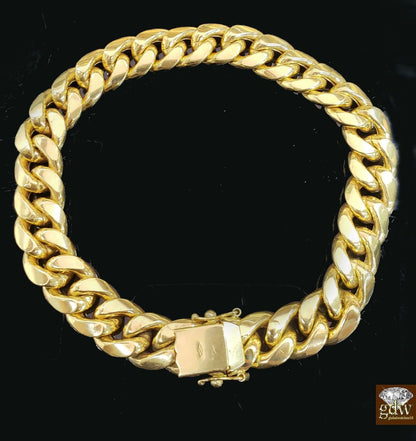10k Yellow Gold Miami Cuban Bracelet 12mm 8" Box Lock Mens Real 10kt Strong Link - Reva Jeweler