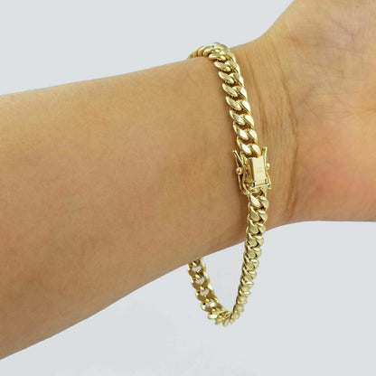 10k Yellow Gold Miami Cuban Bracelet Real 10kt Gold 6mm Link 7 inch Men Women - Reva Jeweler