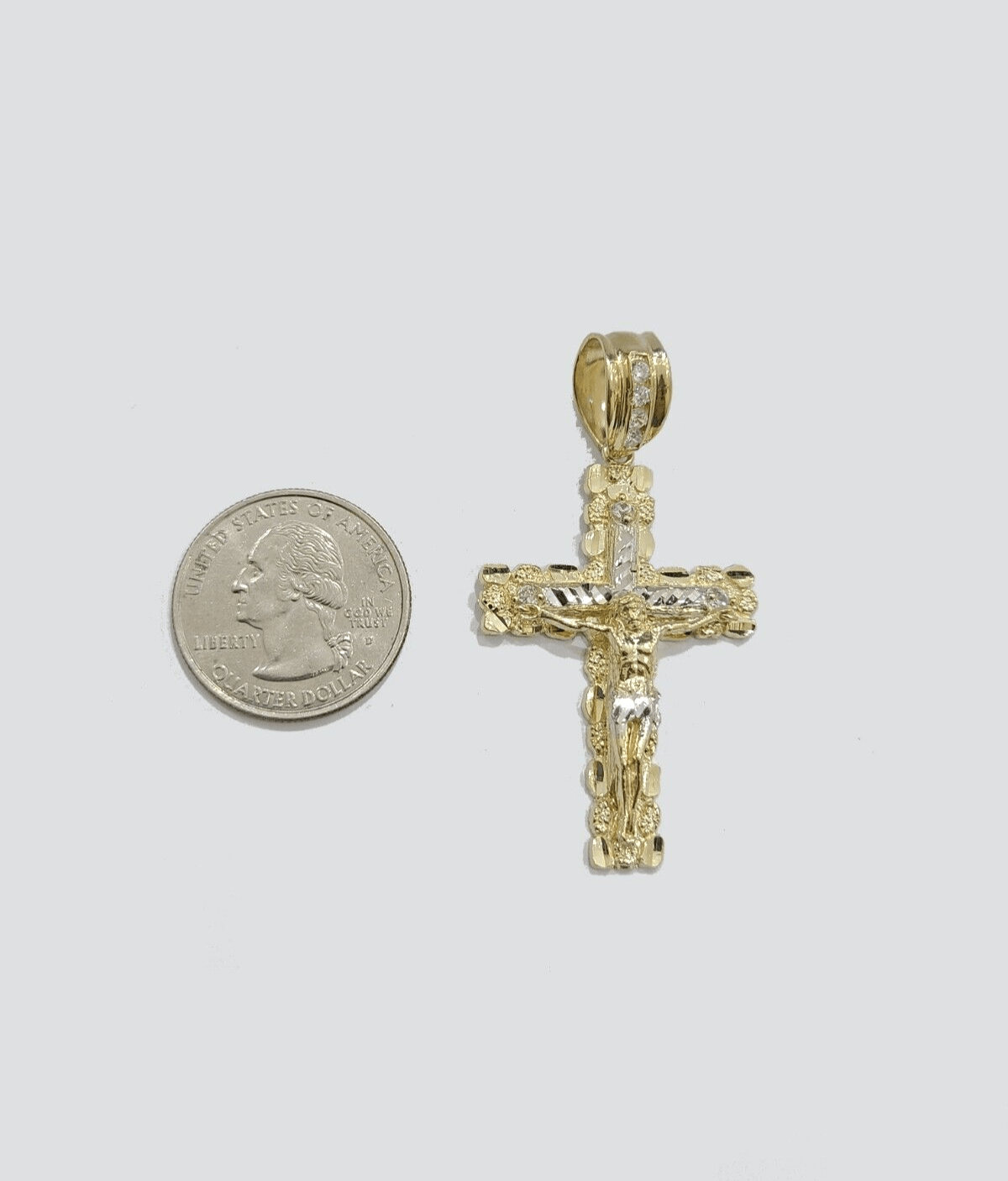 10k Yellow Gold Miami Cuban Chain 5mm 18" inch Necklace Jesus Cross Charm Real - GoldenlinQ