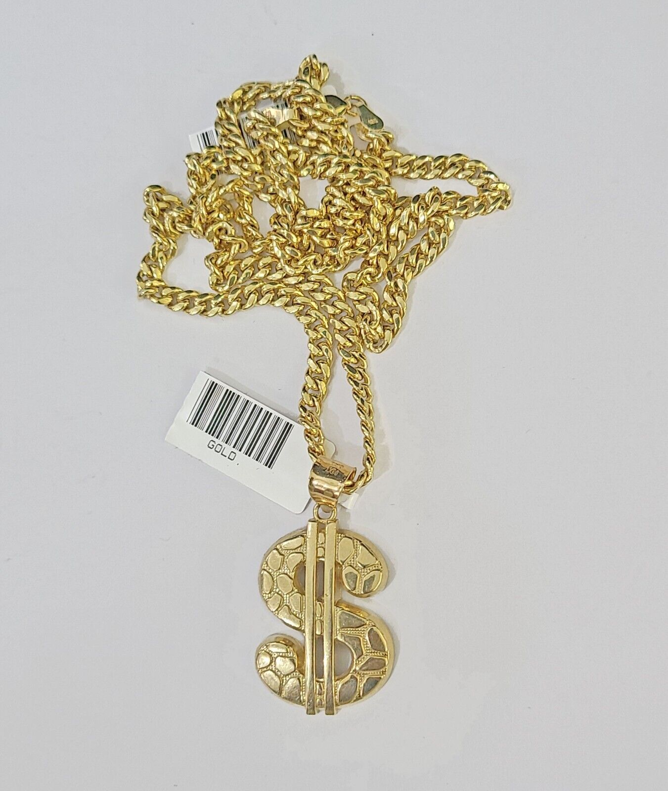 10k Yellow Gold Miami Cuban Chain & Dollar Charm Pendent SET 3mm 22 Inches - Reva Jeweler
