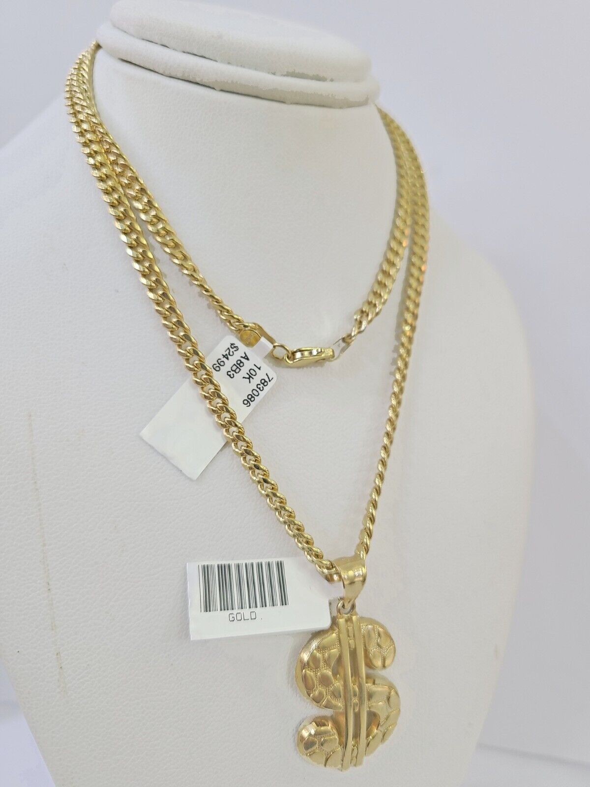 10k Yellow Gold Miami Cuban Chain & Dollar Charm Pendent SET 3mm 22 Inches - Reva Jeweler