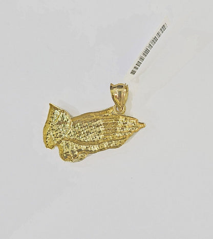 10k Yellow Gold Miami Cuban Chain & Praying Hands Charm SET 3mm 22 Inches - Reva Jeweler