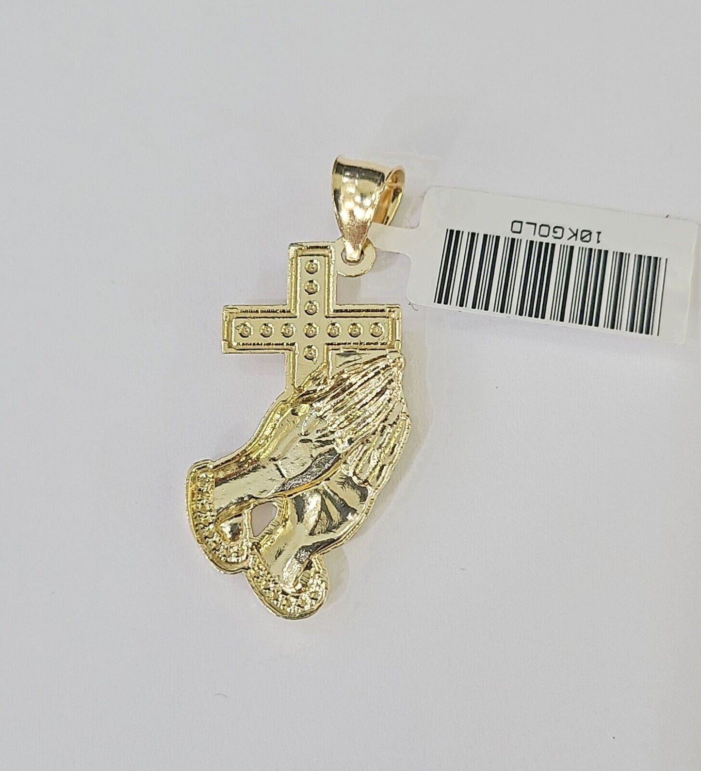 10k Yellow Gold Miami Cuban Chain & Praying Hands Cross Charm SET 3mm 22 Inches - Reva Jeweler