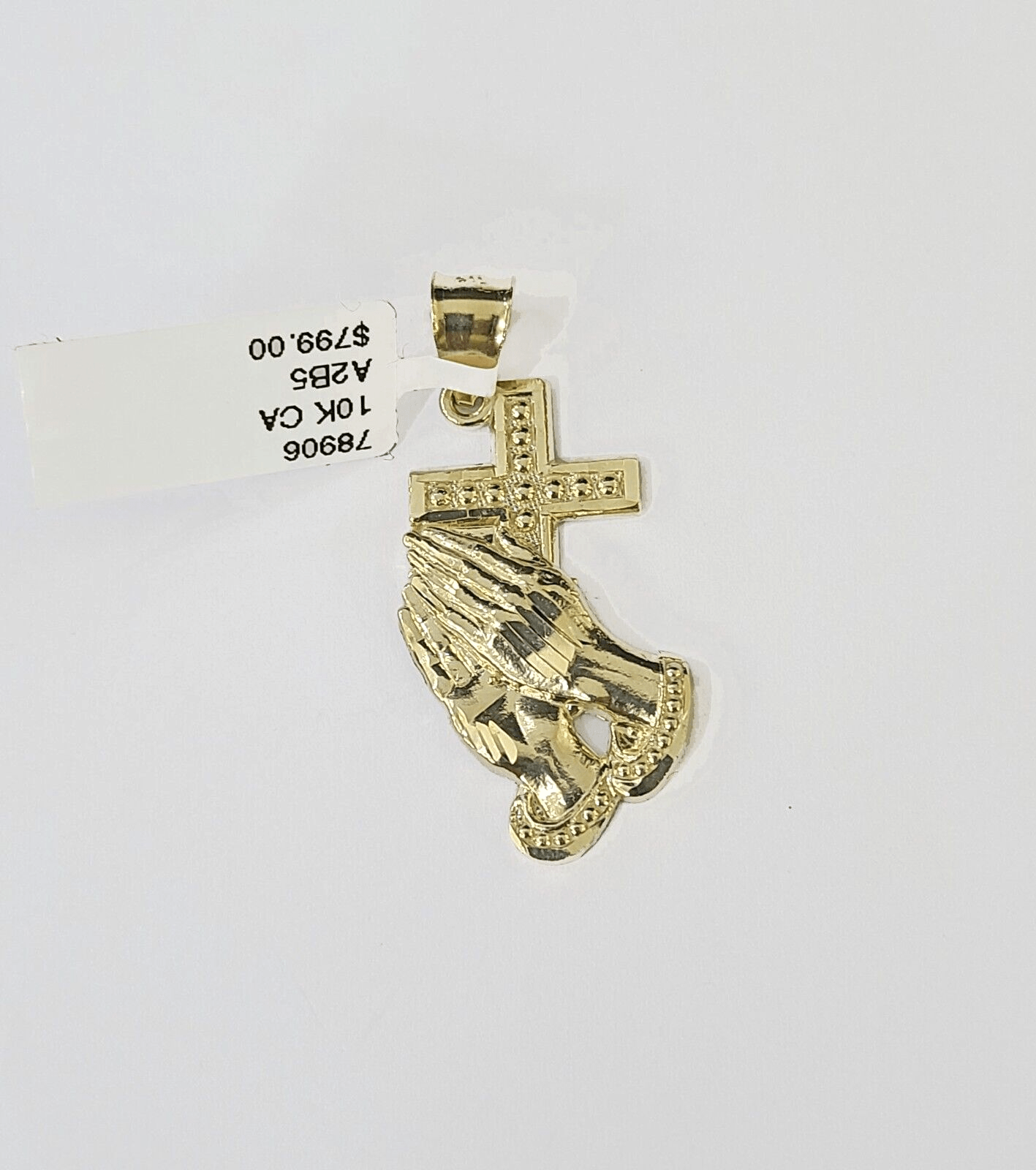 10k Yellow Gold Miami Cuban Chain & Praying Hands Cross Charm SET 3mm 22 Inches - Reva Jeweler