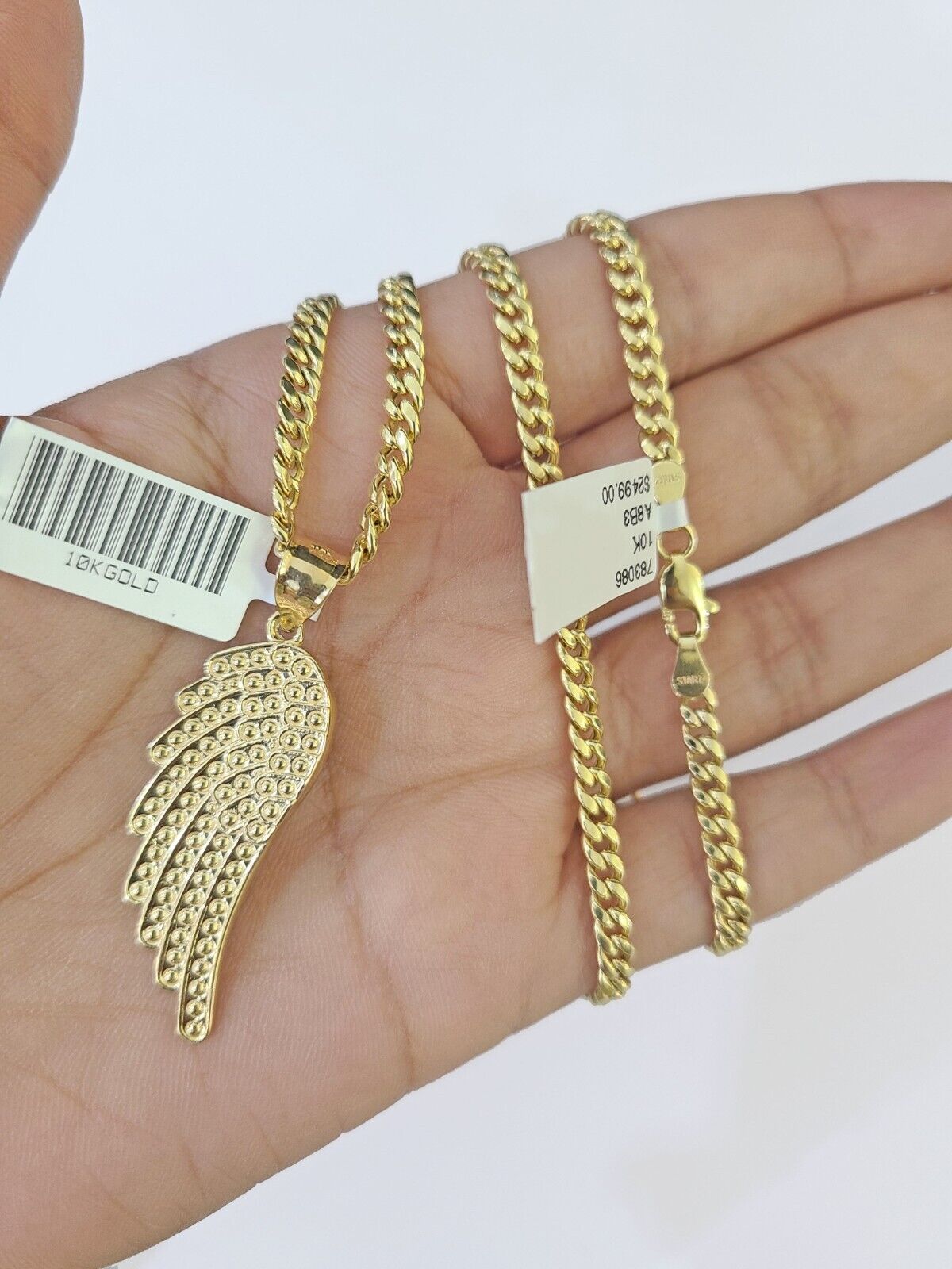 10k Yellow Gold Miami Cuban Chain & Wings Charm Pendent SET 3mm 22 Inches - Reva Jeweler