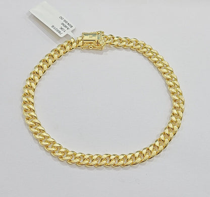 10k Yellow Gold Miami Cuban Link Bracelet 8" inch 7mm Real 10kt Box Lock Men - Reva Jeweler