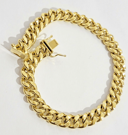 10k Yellow Gold Miami Cuban Link Bracelet 8" inch 9mm Real 10kt Box Lock - GoldenlinQ