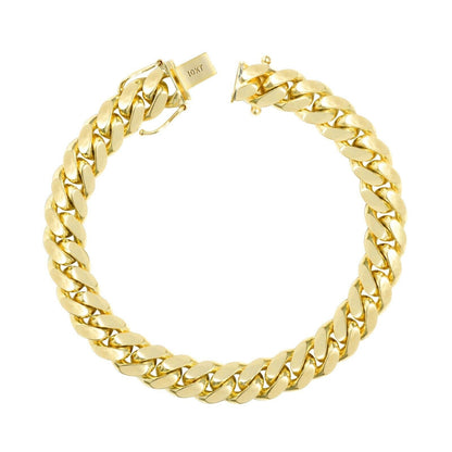 10k Yellow Gold Miami Cuban Link Bracelet 8" inch 9mm Real 10kt Box Lock - GoldenlinQ