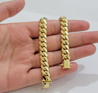 10k Yellow Gold Miami Cuban Link Bracelet 8.5mm 9" Inch Box Clasp, REAL SOLID - Reva Jeweler