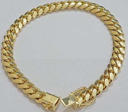 10k Yellow Gold Miami Cuban Link Bracelet 8.5mm 9" Inch Box Clasp, REAL SOLID - Reva Jeweler