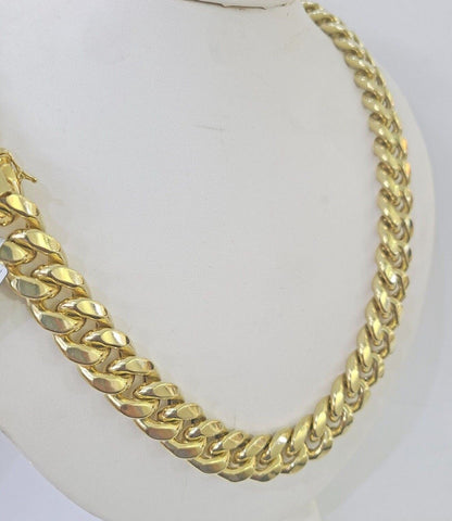 10k Yellow Gold Miami Cuban Link Chain Necklace 14mm 18 - 26 Inches Real - GoldenlinQ